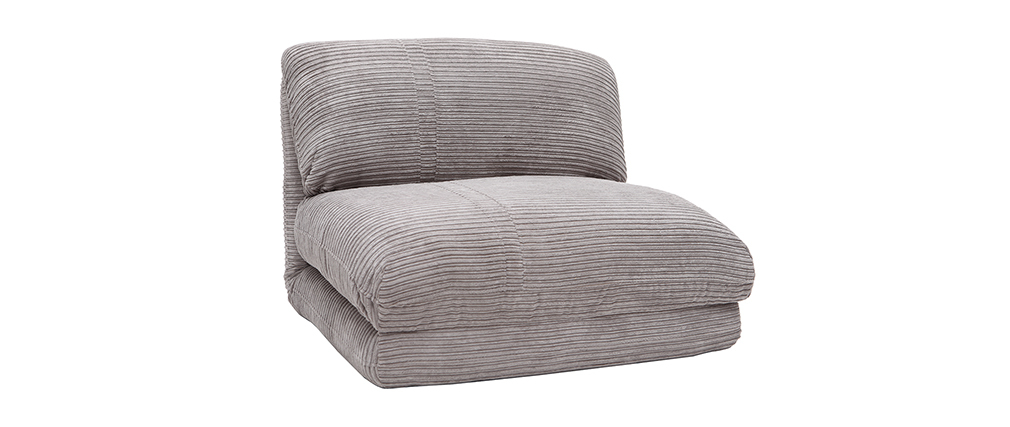 Chauffeuse convertible d�houssable en velours c�tel� gris clair SPENCER