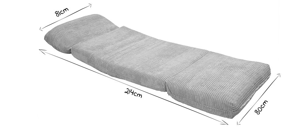 Chauffeuse convertible d�houssable en velours c�tel� gris clair SPENCER