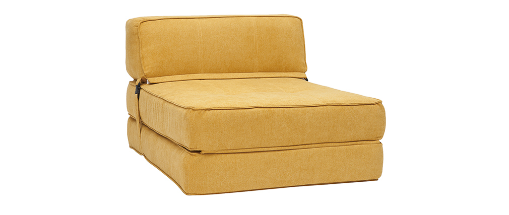 Chauffeuse convertible design effet velours moutarde KATY