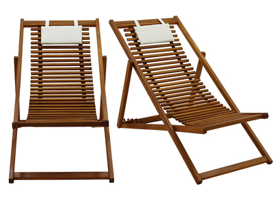Chiliennes en bois massif avec coussin en tissu blanc (lot 2) MOONA