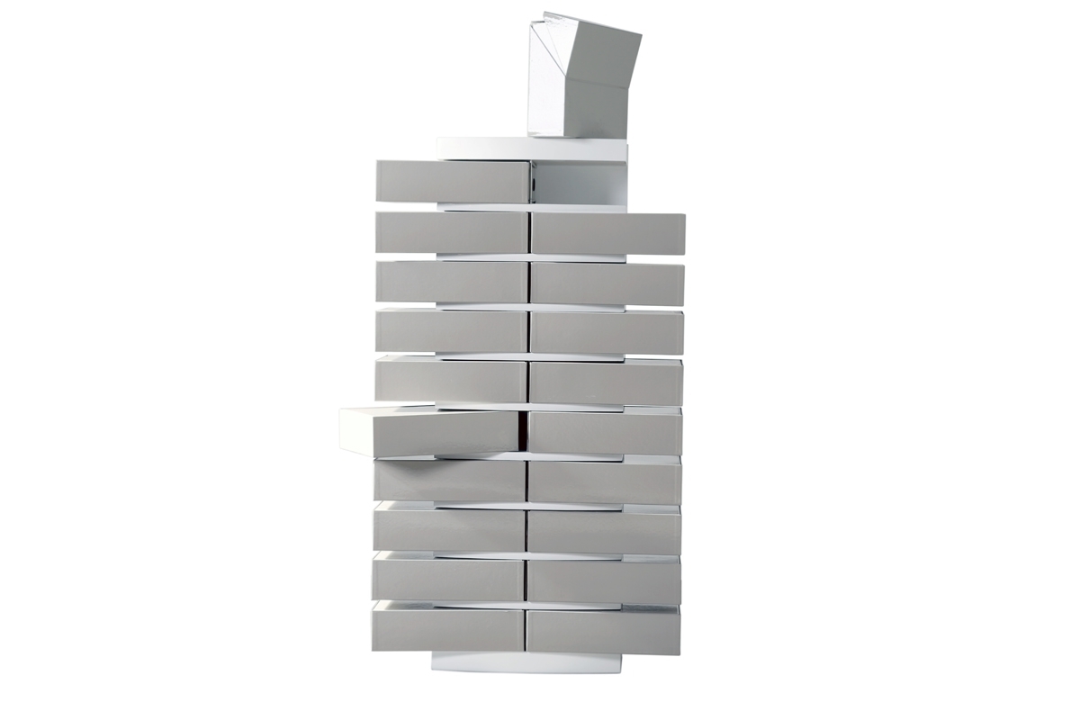 Colonne cartonnier blanc design et ses 20 bo�tes de classement gris clair - SAMOURAI