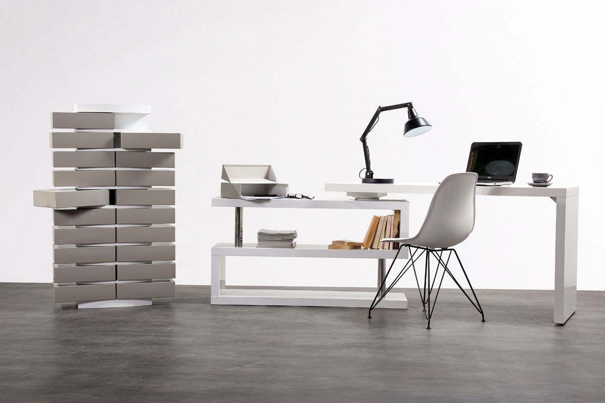 Colonne cartonnier blanc design et ses 20 bo�tes de classement gris clair - SAMOURAI