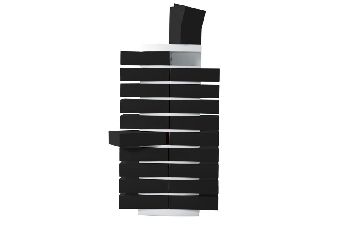 Colonne cartonnier blanc design et ses 20 bo�tes de classement noires SAMOURAI