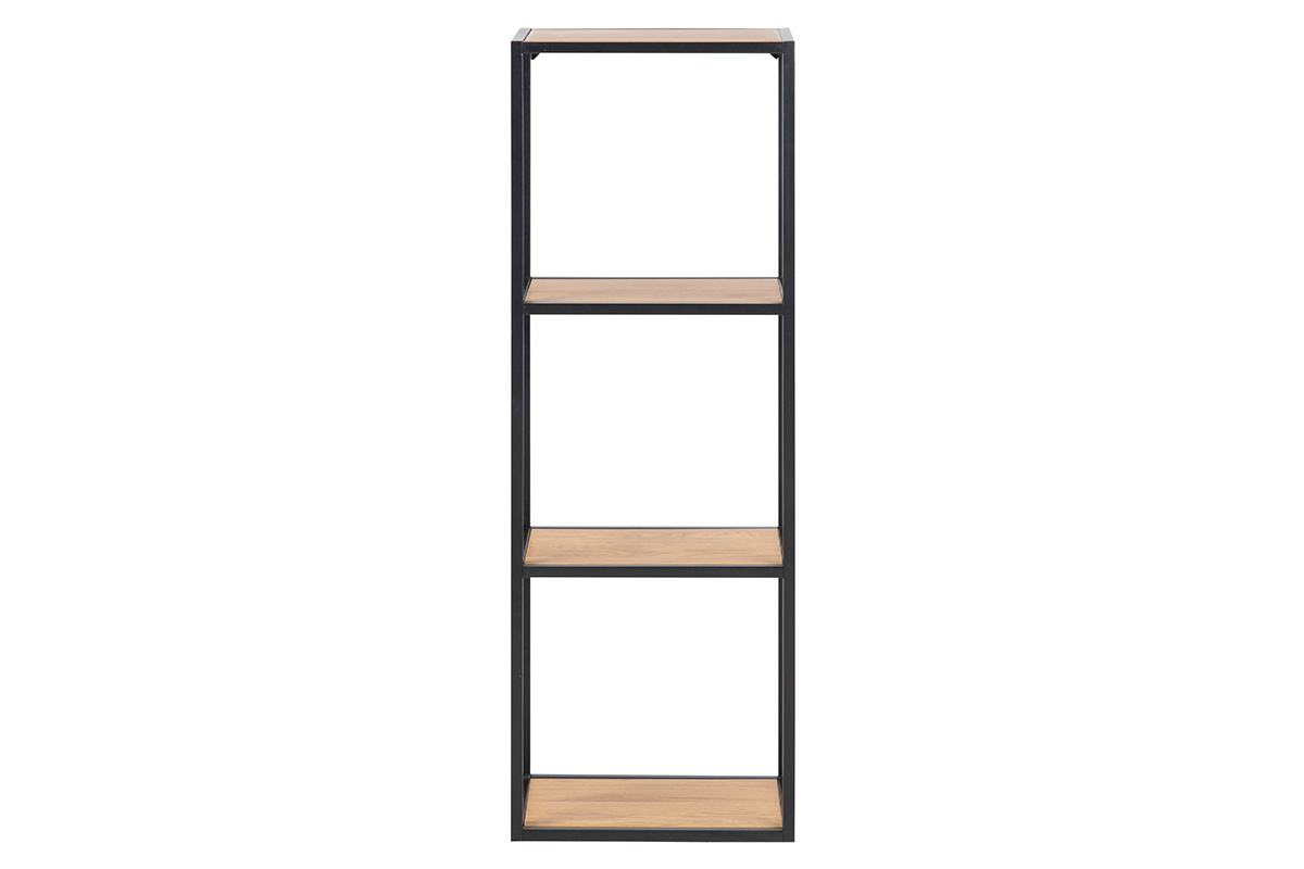 Colonne murale industrielle mtal noir et finition bois chne L37 cm TRESCA