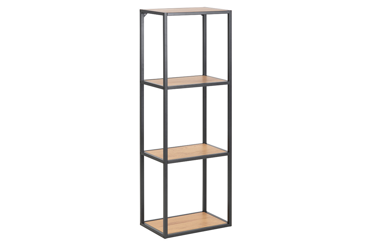 Colonne murale industrielle mtal noir et finition bois chne L37 cm TRESCA