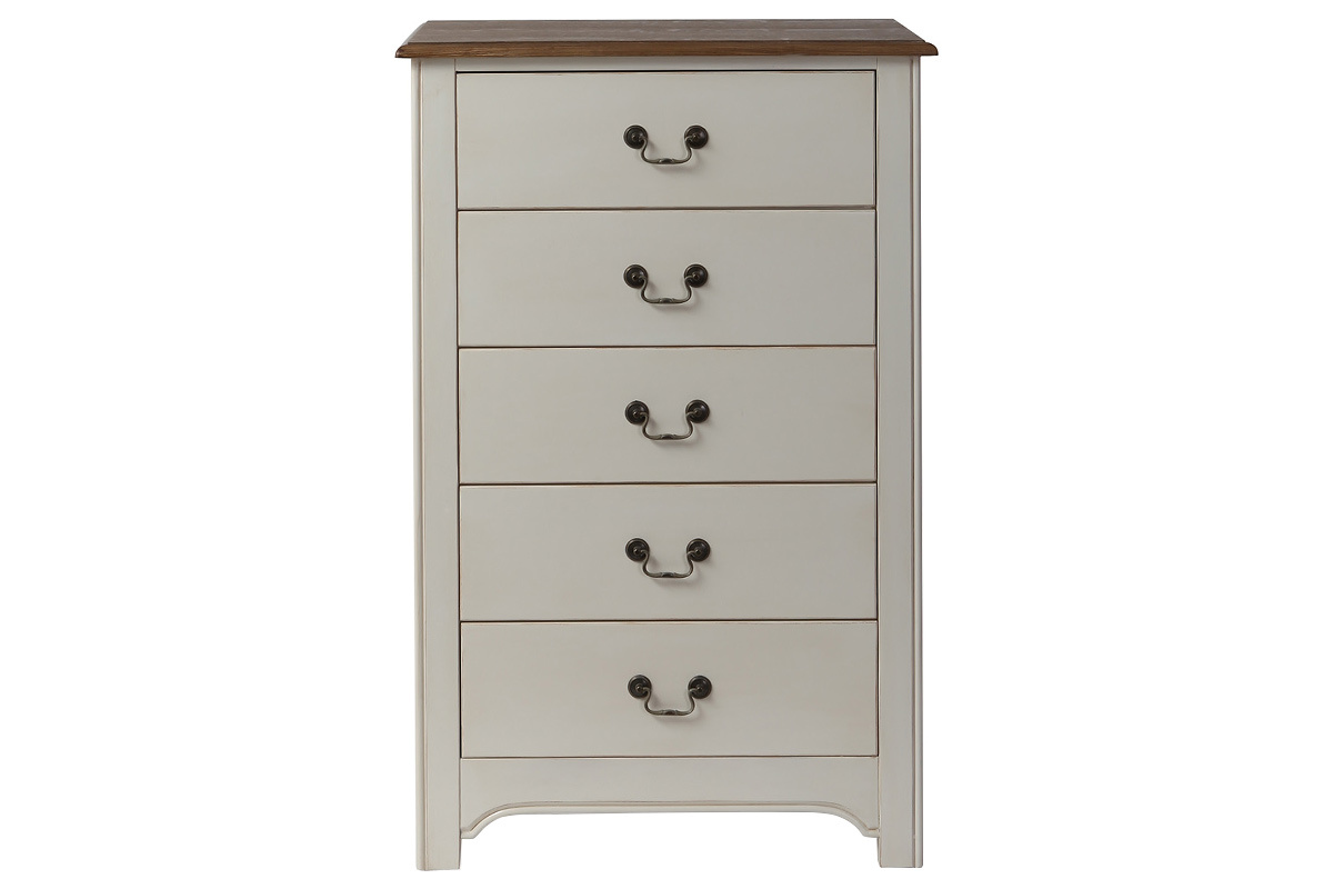 Commode baroque bois blanc cass� 5 tiroirs GUSTAVE