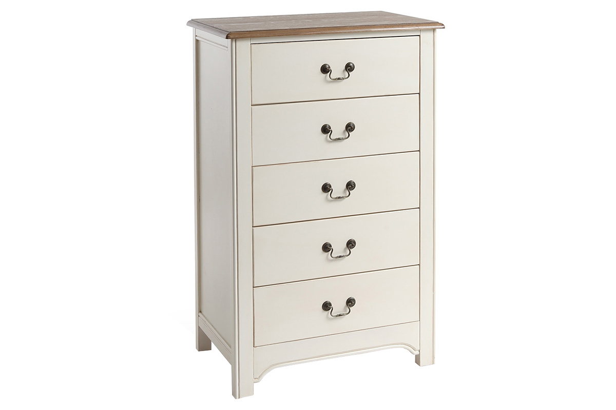 Commode baroque bois blanc cass� 5 tiroirs GUSTAVE
