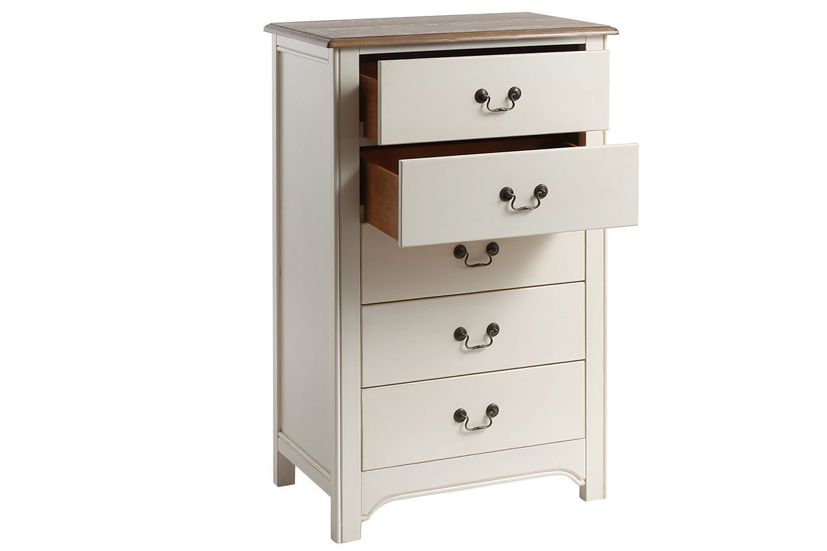 Commode baroque bois blanc cass� 5 tiroirs GUSTAVE