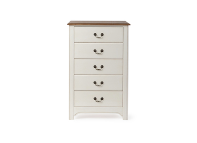 Commode baroque bois blanc cass&eacute; 5 tiroirs GUSTAVE