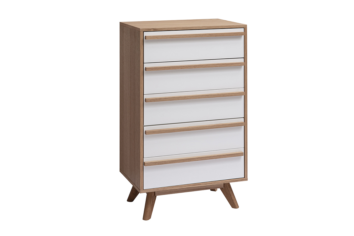 Commode chiffonnier - semainier scandinave 5 tiroirs L60 cm HELIA