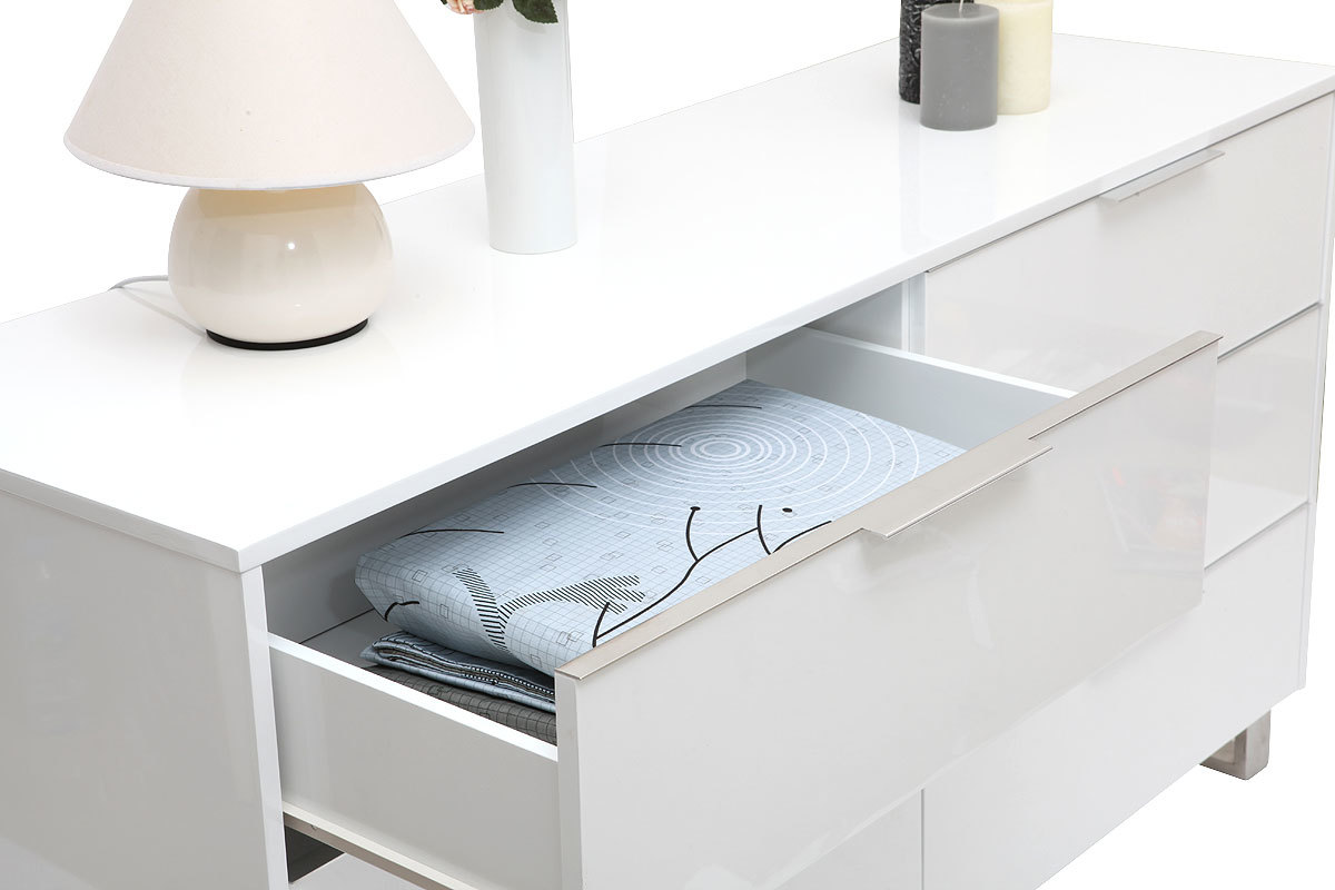 Commode design blanche laqu�e 6 tiroirs L140 cm HALIFAX