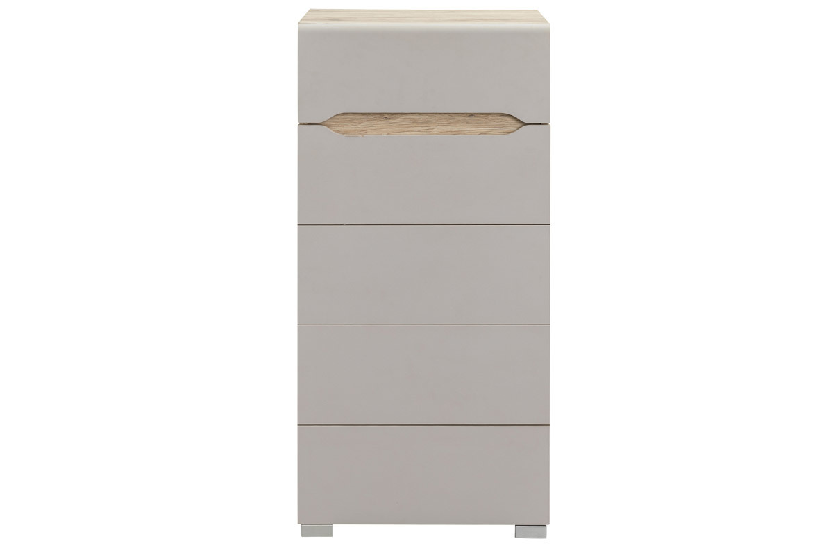 Commode design bois clair et taupe 5 tiroirs WILLY