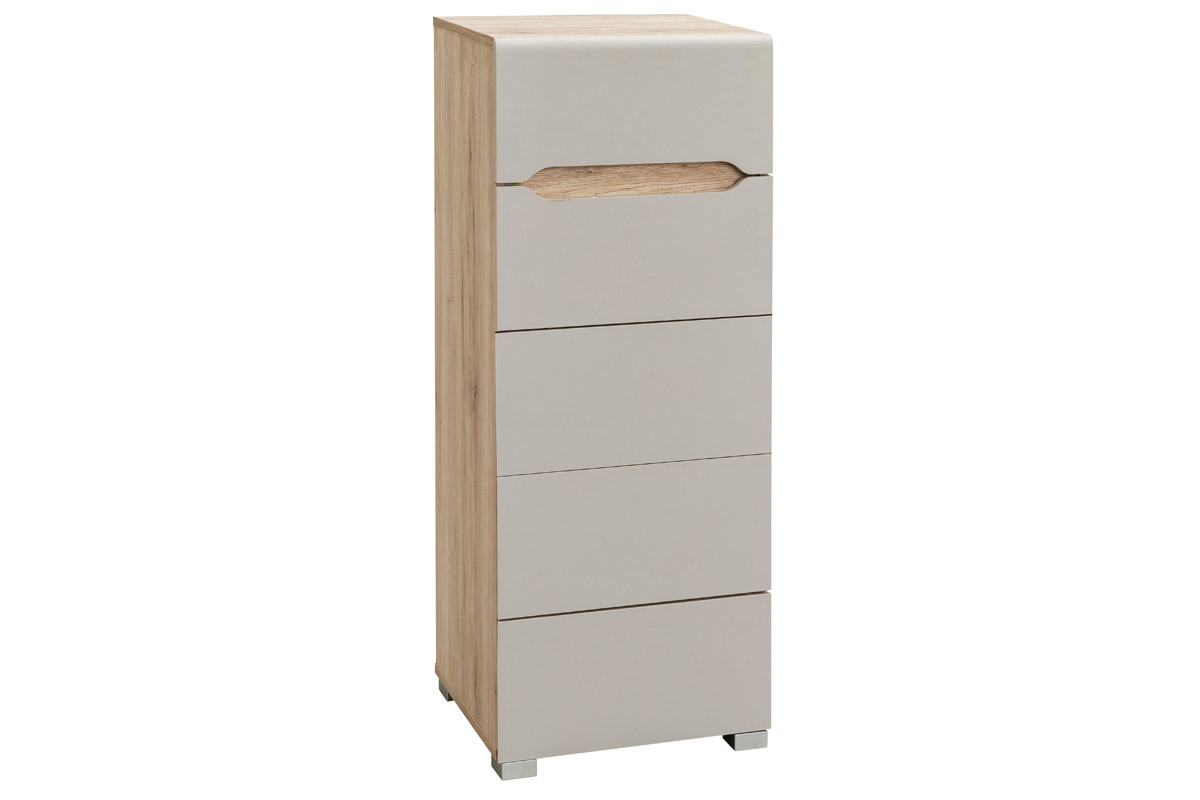 Commode design bois clair et taupe 5 tiroirs WILLY
