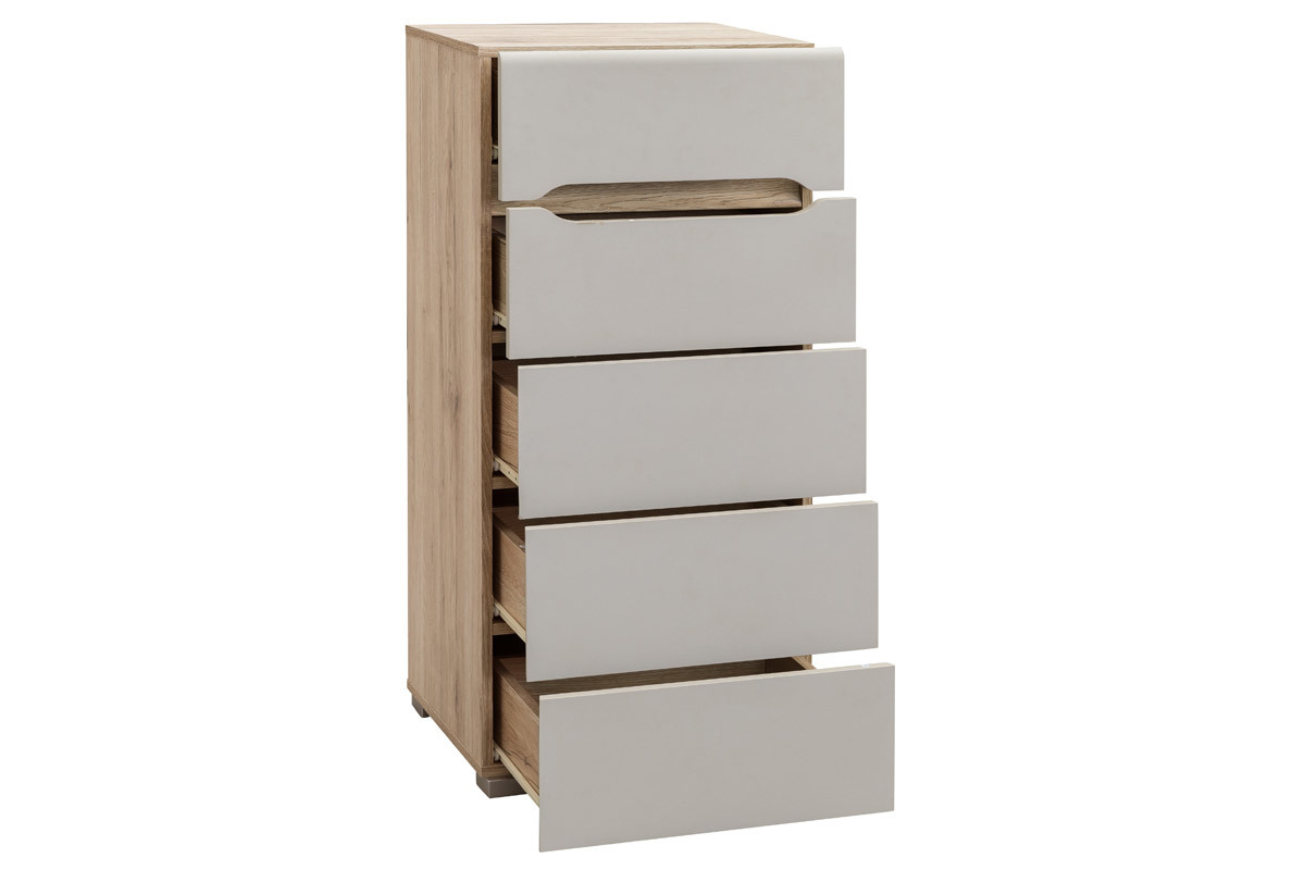 Commode design bois clair et taupe 5 tiroirs WILLY