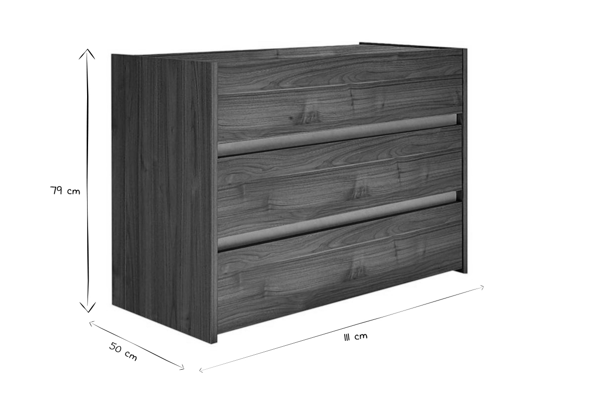 Commode design bois foncé 3 tiroirs L111 cm ODE