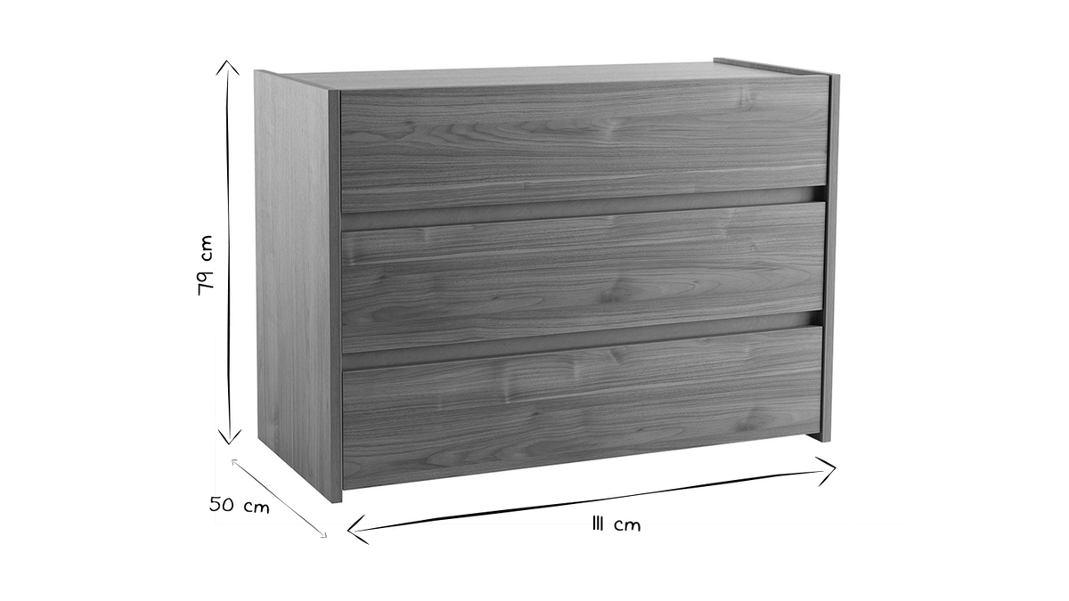 Commode design finition bois fonc 3 tiroirs L111 cm ODE