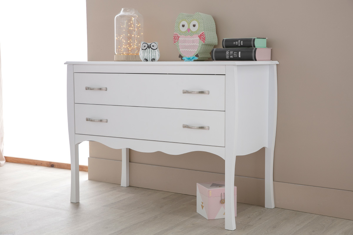Commode design laqu�e blanc 2 tiroirs MARGOT