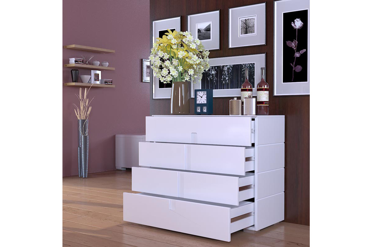 Commode design laque blanc 4 tiroirs TED