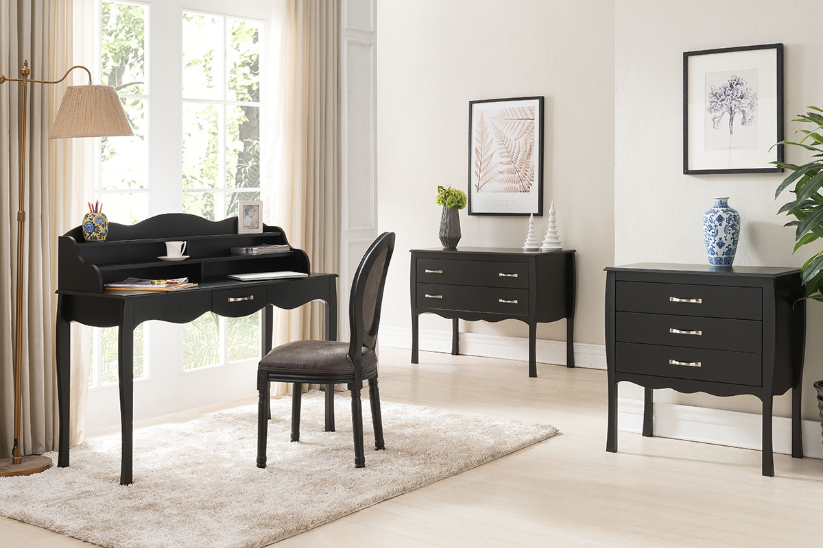 Commode design laqu�e noir 2 tiroirs MARGOT