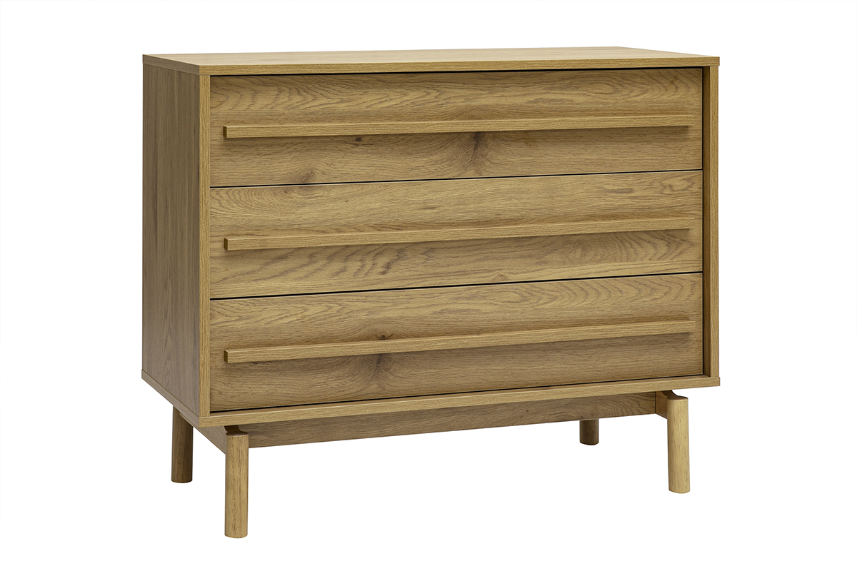 Commode finition bois ch�ne 3 tiroirs L90 cm YSEULT