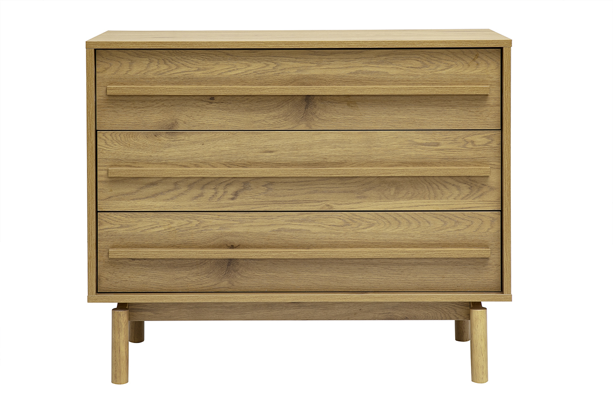Commode finition bois ch�ne 3 tiroirs L90 cm YSEULT