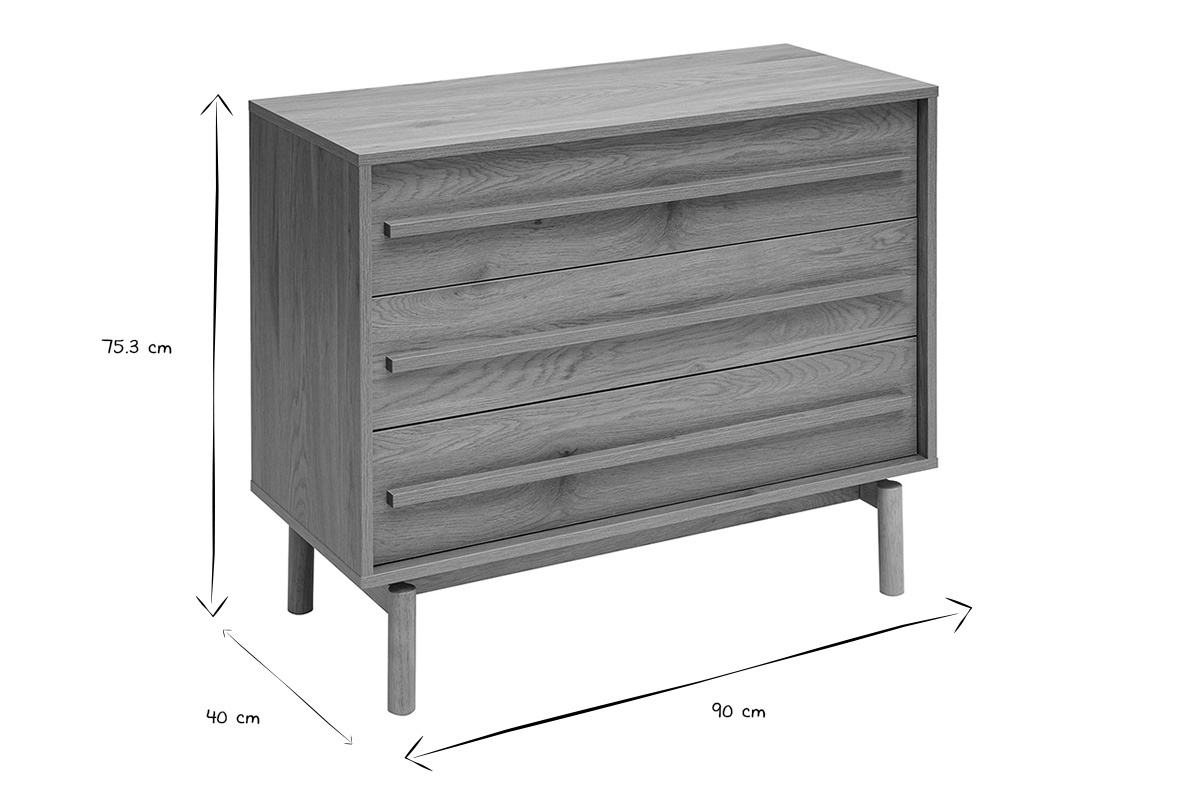 Commode finition bois ch�ne 3 tiroirs L90 cm YSEULT