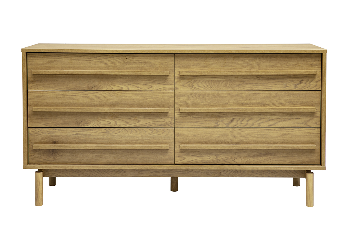 Commode finition bois ch�ne 6 tiroirs L140 cm YSEULT