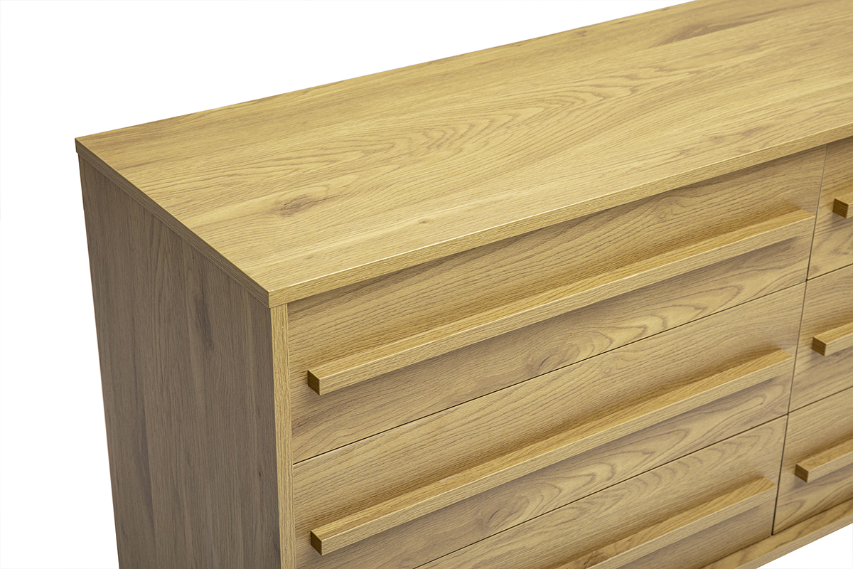 Commode finition bois ch�ne 6 tiroirs L140 cm YSEULT
