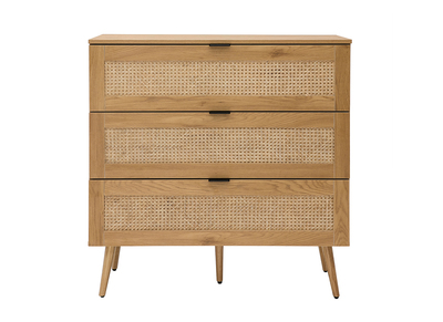 Commode finition bois clair, cannage en rotin et métal noir 3 tiroirs L100 cm MANILLE