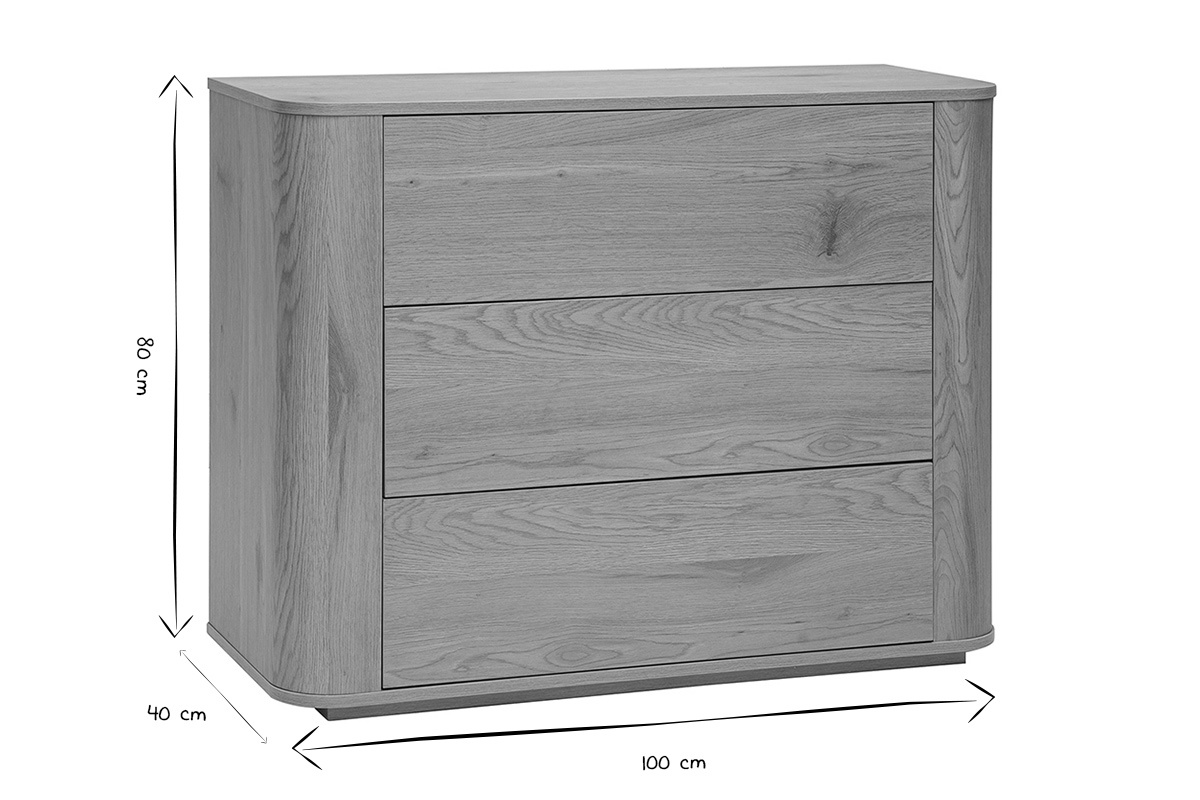 Commode finition bois clair ch�ne 3 tiroirs L100 cm NEGAN