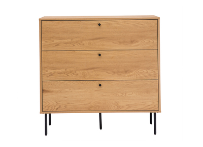 Commode finition bois clair chêne et pieds métal noir 3 tiroirs L100 cm PERNELLE