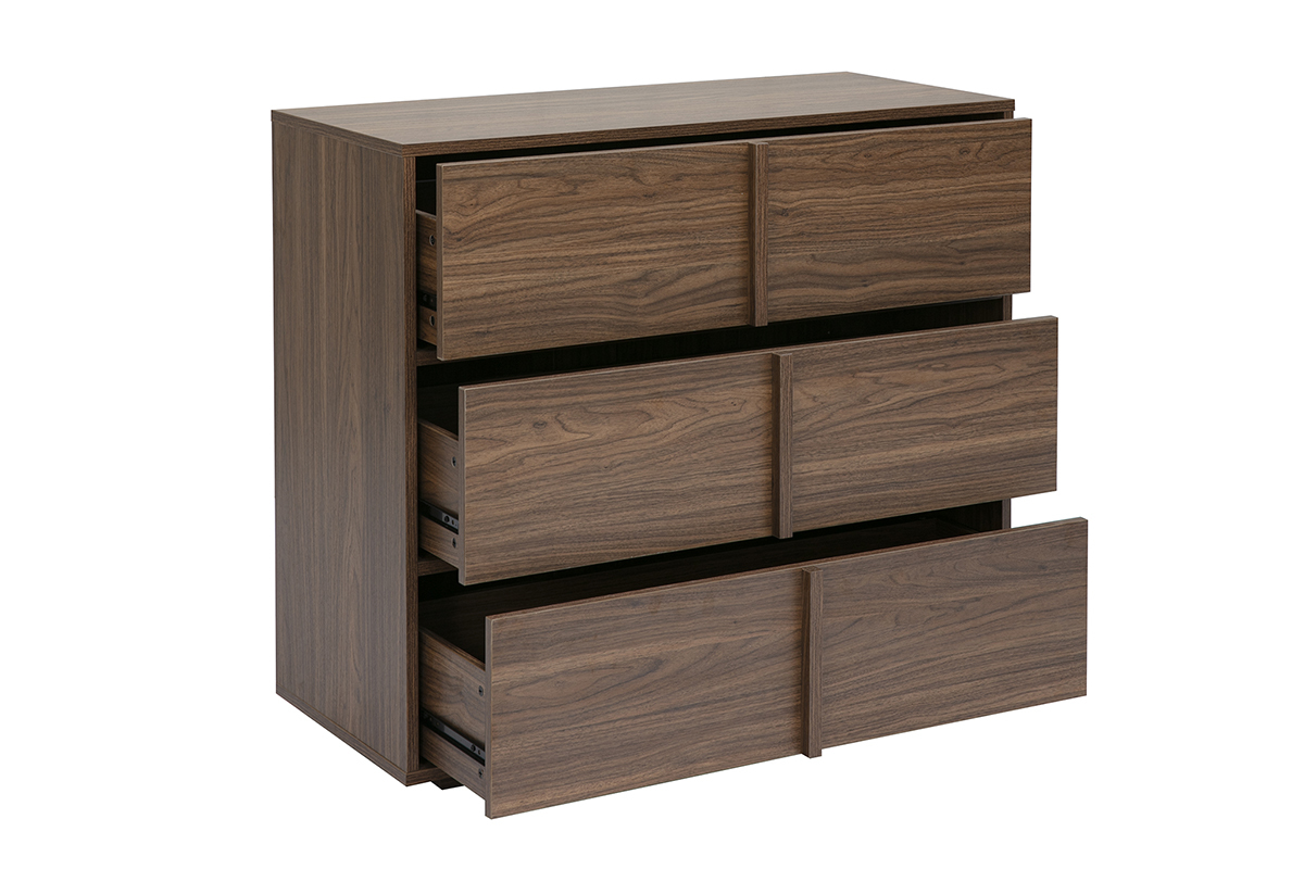 Commode finition bois fonc� noyer 3 tiroirs L90 cm LOTHAIRE