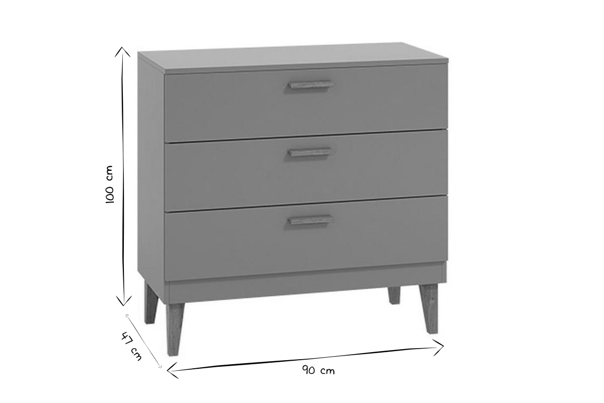 Commode grise 3 tiroirs L90 cm ELIAS
