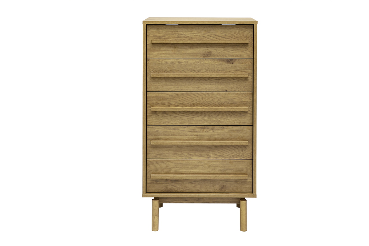 Commode haute finition bois ch�ne 5 tiroirs L60 cm YSEULT
