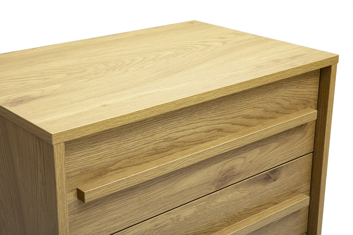 Commode haute finition bois ch�ne 5 tiroirs L60 cm YSEULT