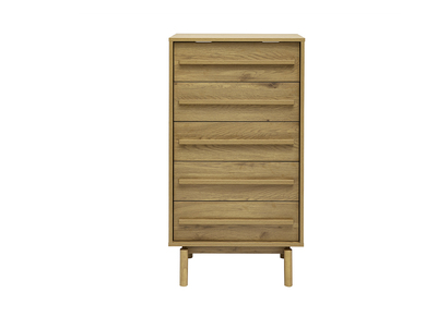 Commode haute finition bois ch&ecirc;ne 5 tiroirs L60 cm YSEULT