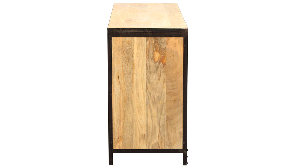 Commode industrielle en bois manguier massif et mtal noir 6 tiroirs L130 cm INDUSTRIA