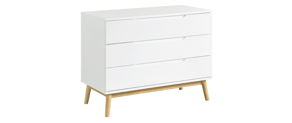 Commode scandinave blanc et bois 3 tiroirs FELIX