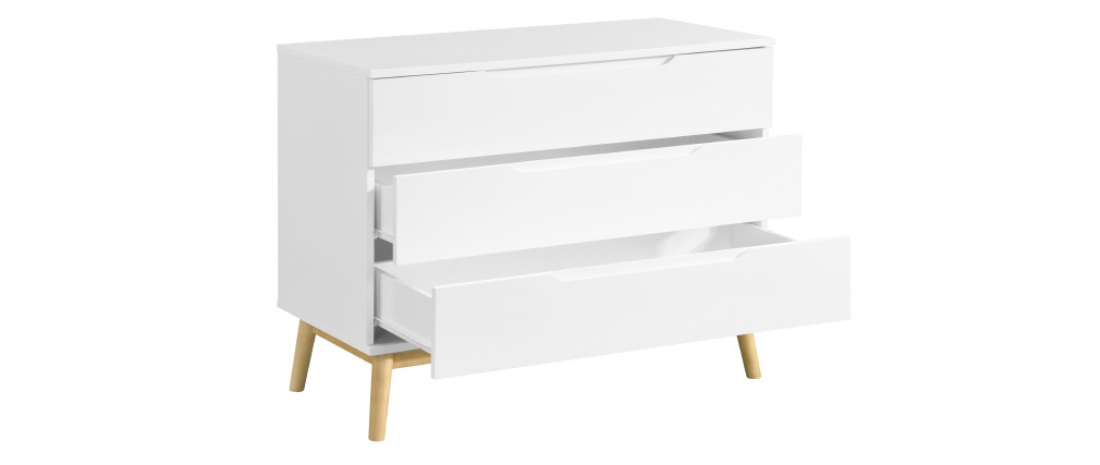 Commode scandinave blanc et bois 3 tiroirs FELIX
