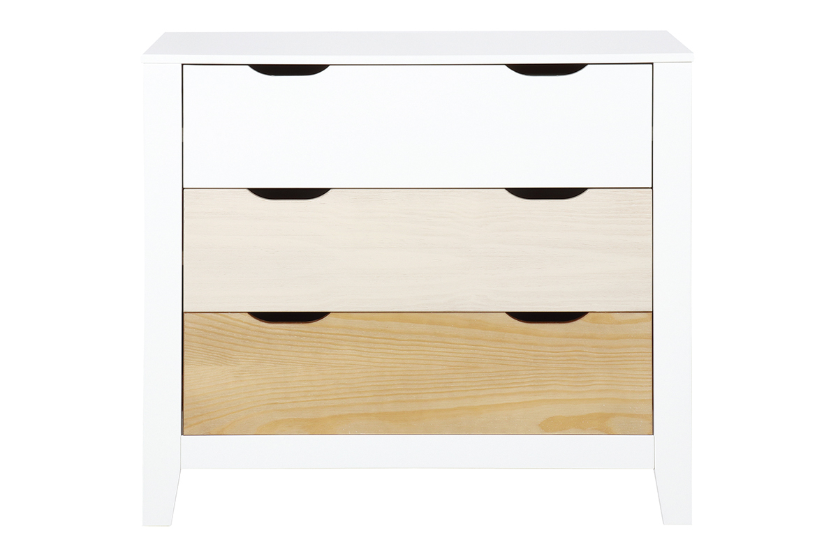 Commode scandinave blanche et bois 3 tiroirs L95 cm MOLENE