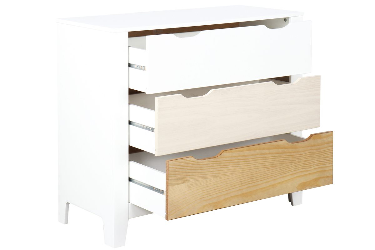 Commode scandinave blanche et bois 3 tiroirs L95 cm MOLENE