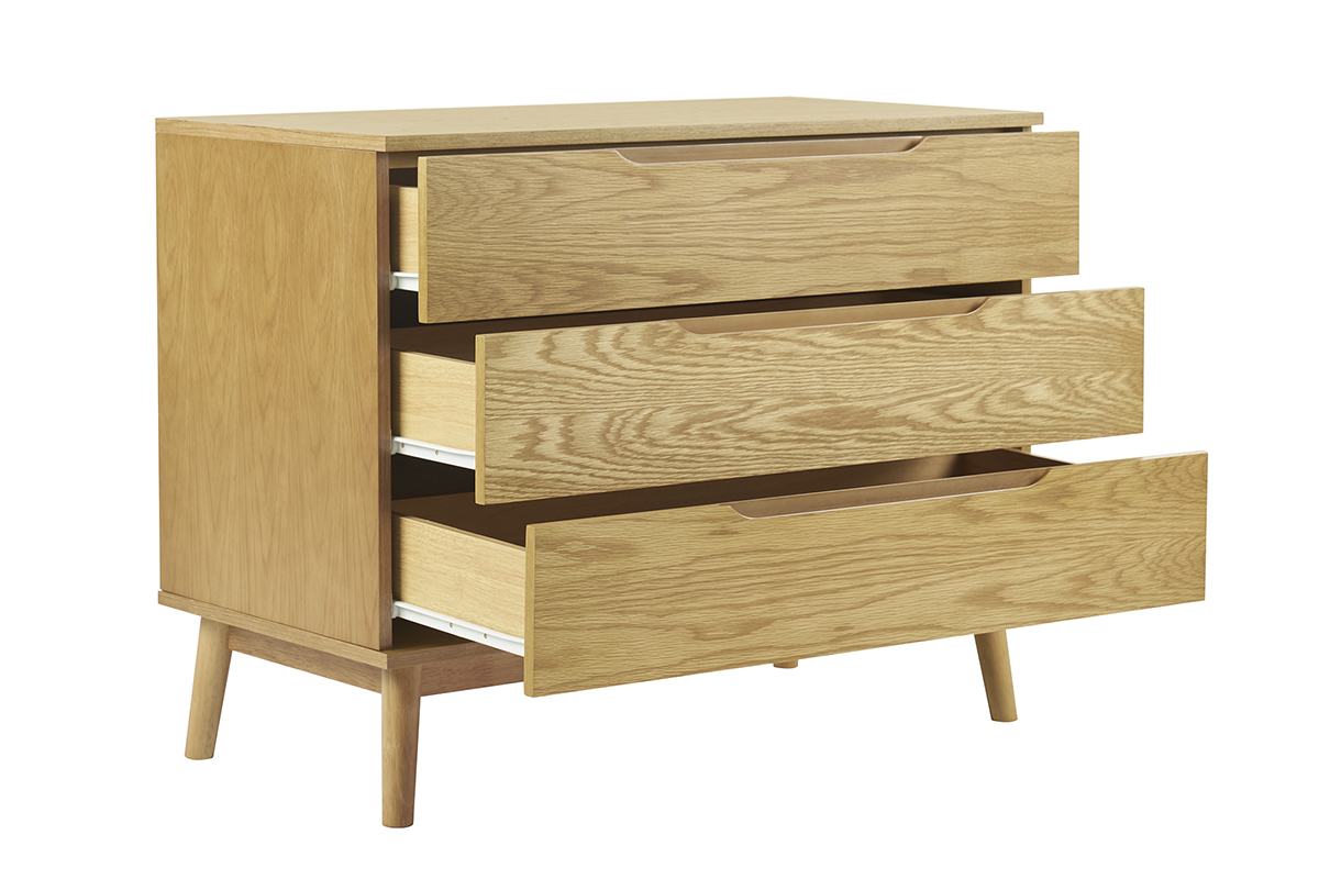 Commode scandinave bois clair chne 3 tiroirs L90 cm FELIX
