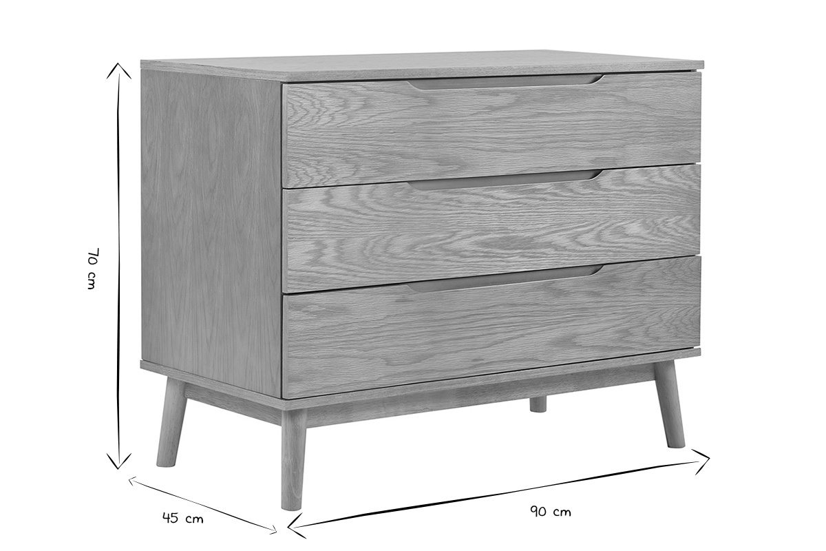 Commode scandinave bois clair chne 3 tiroirs L90 cm FELIX