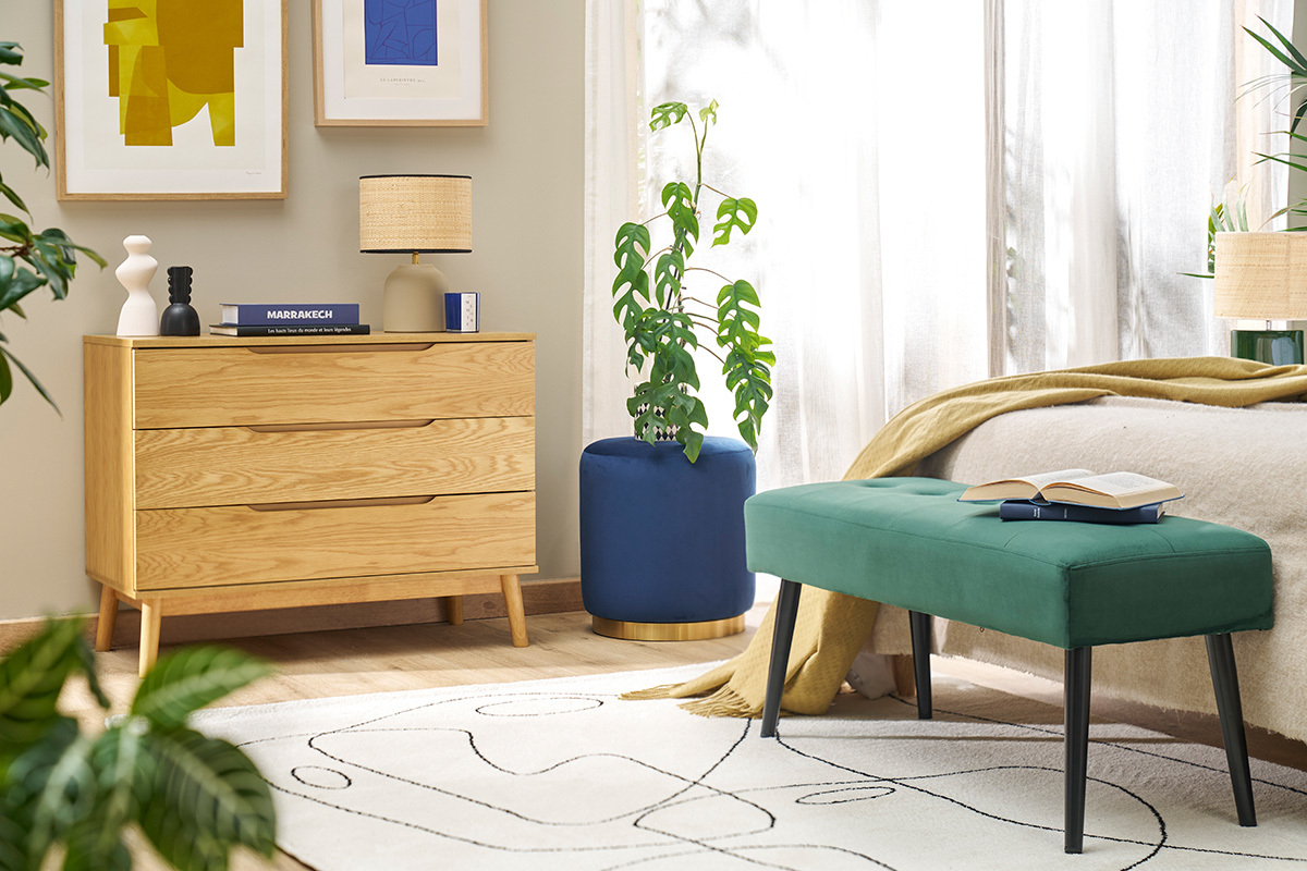 Commode scandinave bois clair chne 3 tiroirs L90 cm FELIX