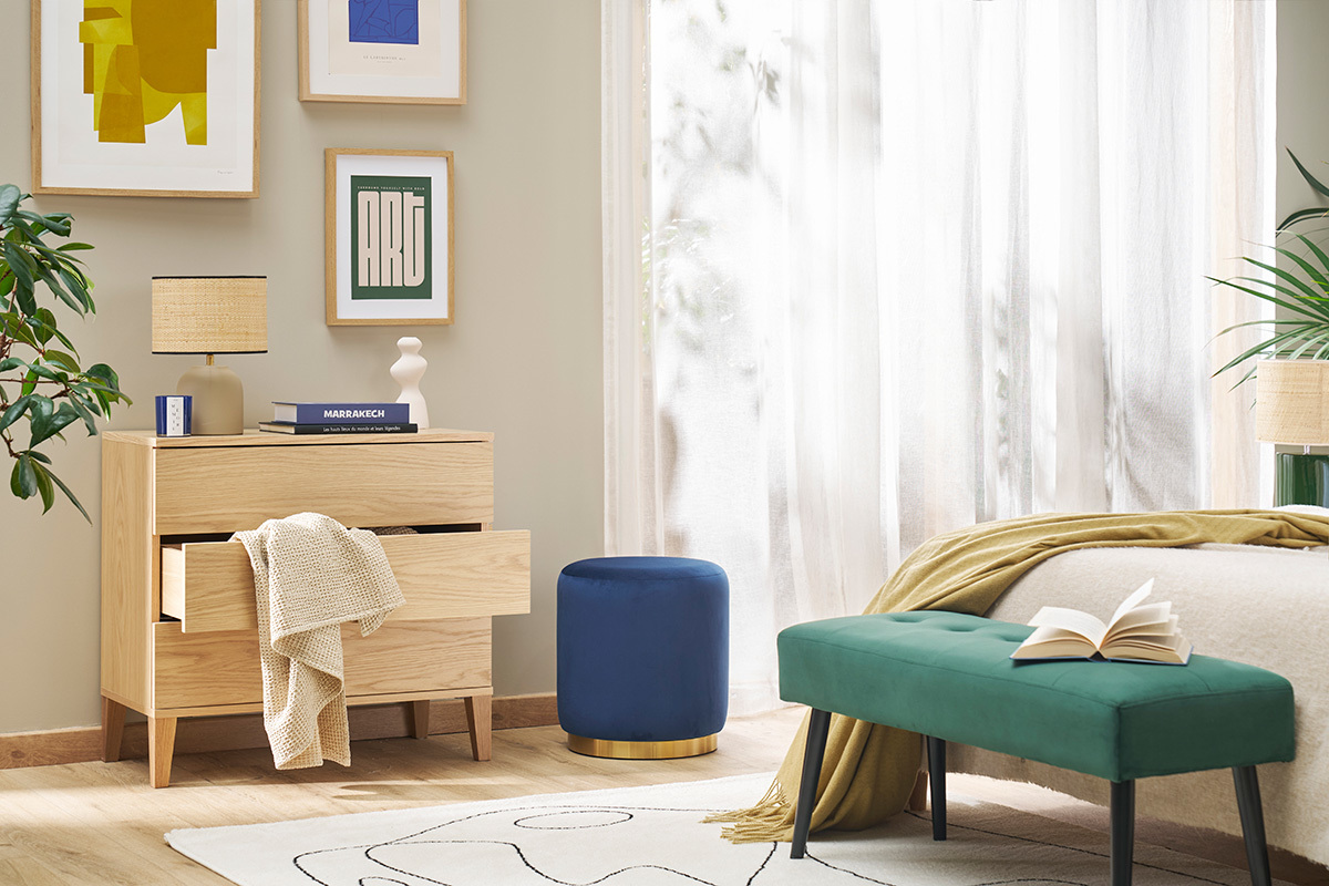 Commode scandinave en bois clair ch�ne 3 tiroirs L80 cm FREDDY