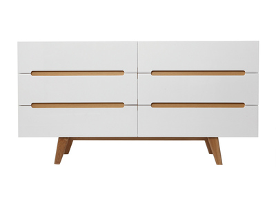 Commode scandinave finition blanc brillant laqué 6 tiroirs L160 cm MELKA