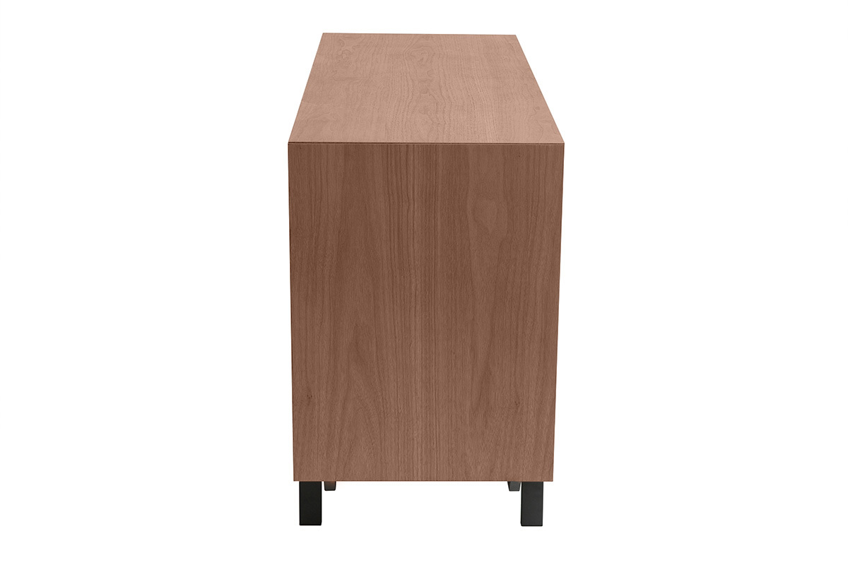 Commode vintage bois foncé noyer et métal noir 6 tiroirs L120 cm MANNY