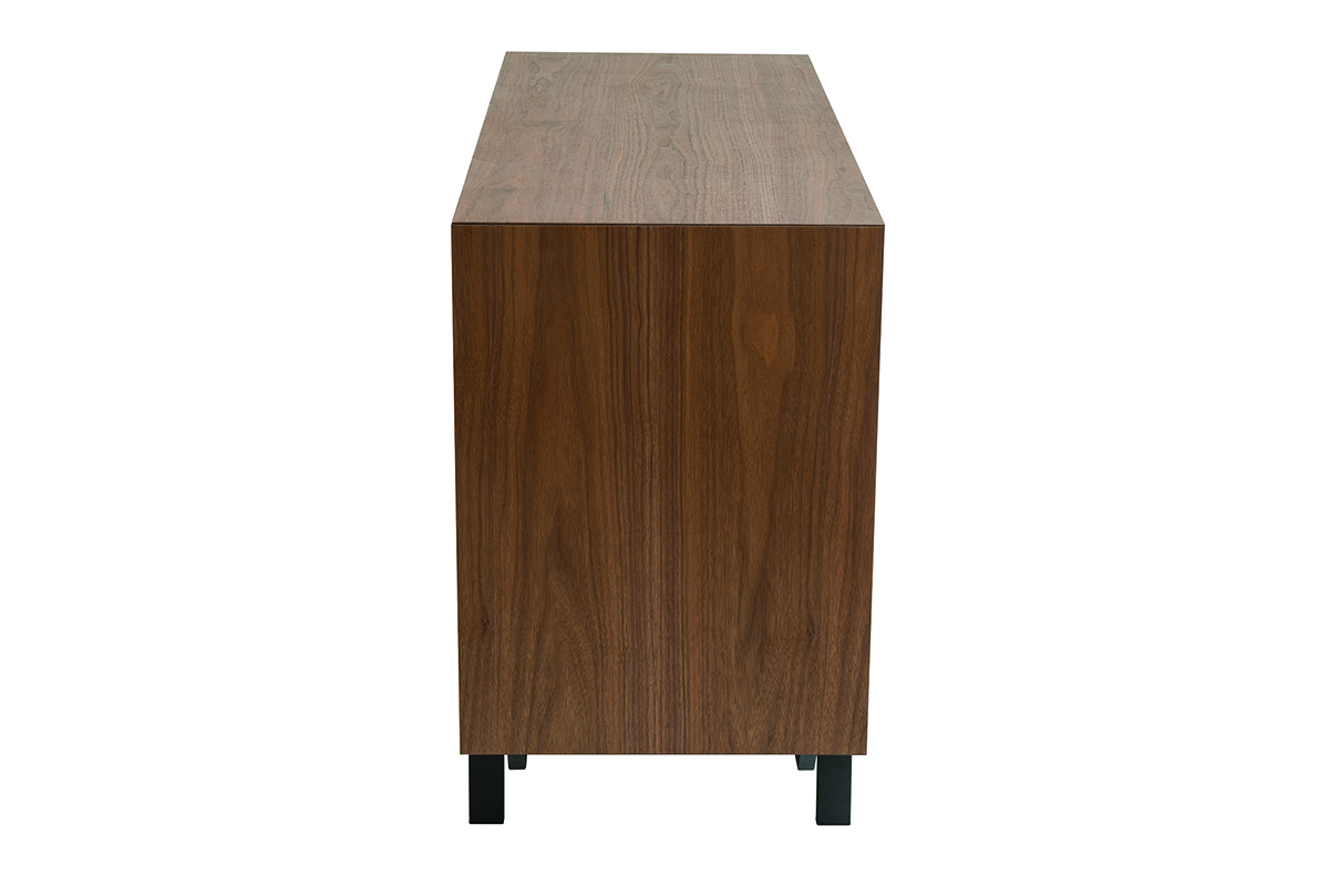 Commode vintage bois fonc noyer et mtal noir 6 tiroirs L120 cm MANNY