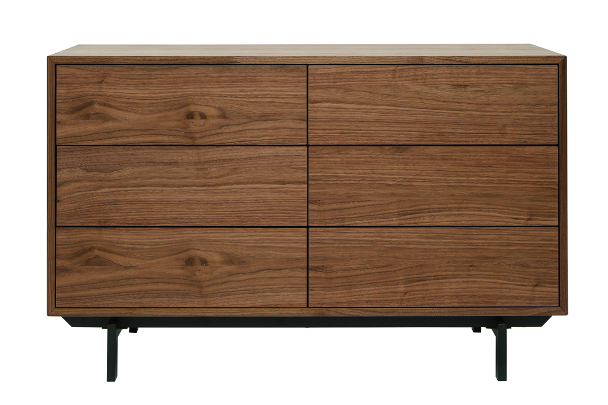 Commode vintage bois fonc noyer et mtal noir 6 tiroirs L120 cm MANNY