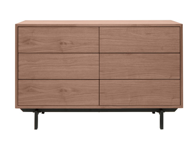 Commode vintage bois foncé noyer et métal noir 6 tiroirs L120 cm MANNY